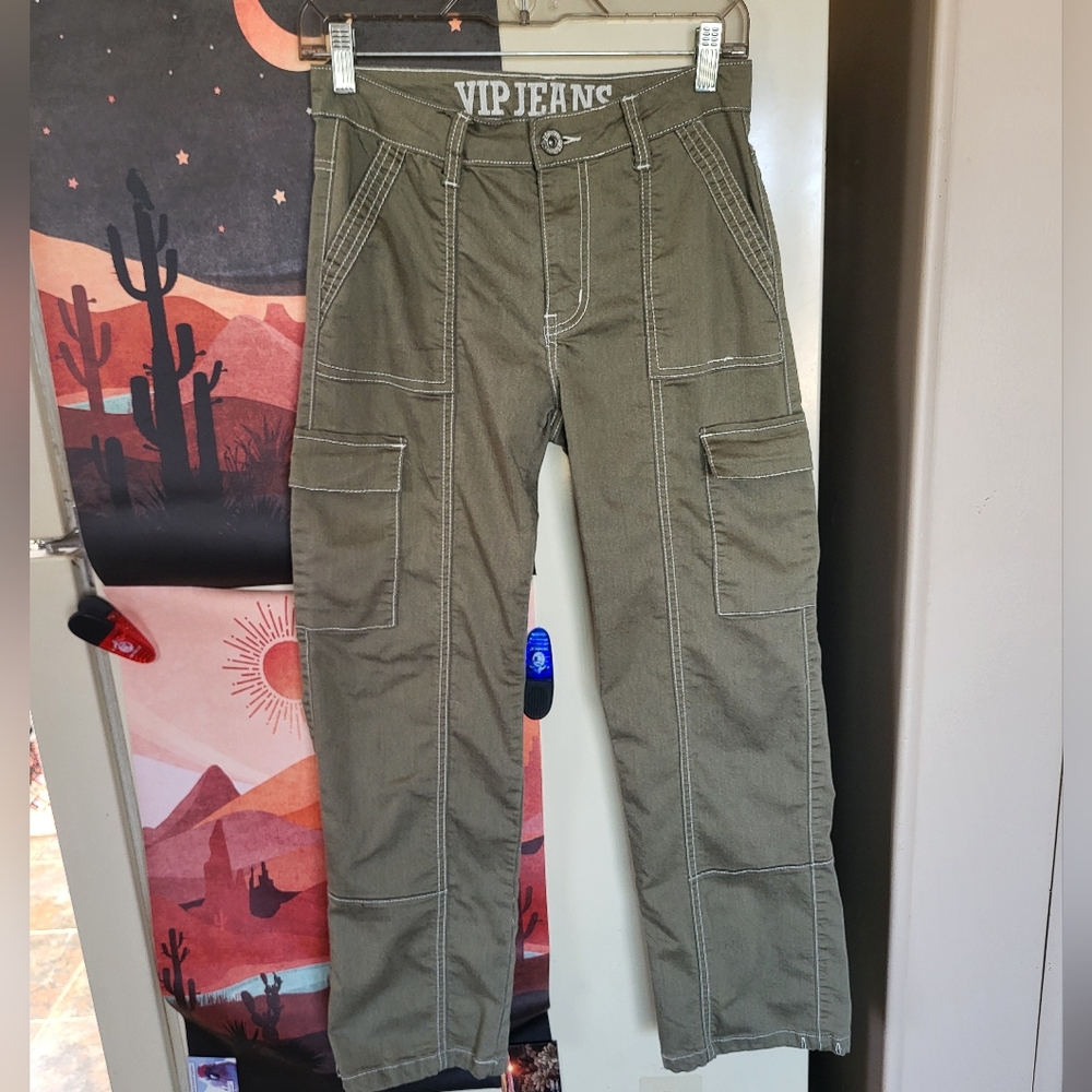 Sage Green Vip Jeans Cargo style jeans, mid to low rise